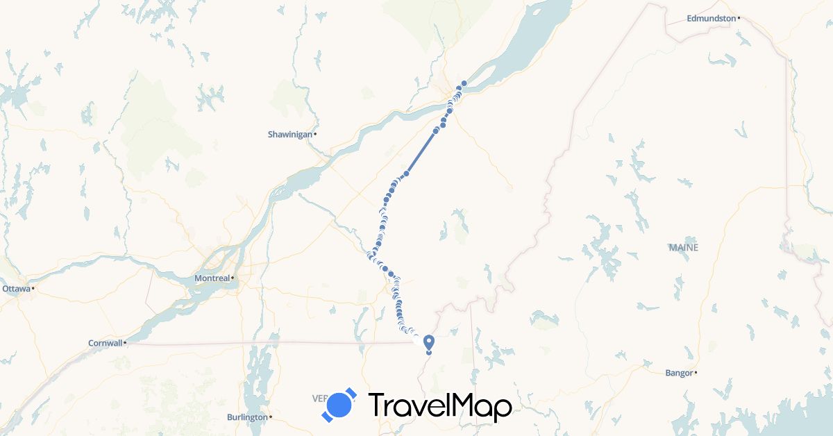 TravelMap itinerary: driving, cycling in Canada, United States (North America)